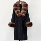 OFTBUY Wholesale New Autumn Winter Clothes Long Natural Woolen Coat Women Fashion Warm 100% Wool Real Fox Fur Jacket Overcoat