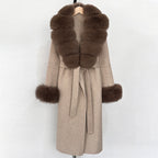 OFTBUY New Women's Double-Faced Wool Coat with Large Real Fox Fur Belted Warm Winter Luxury Fashion Outerwear Woolen Jacket Lady