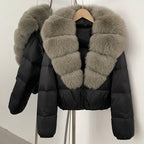 OFTBUY New Puffer Jacket Women with Large Natural Fox Fur Collar Short Fluffy Thick Parkas Female 90% White Duck Down Coat Lady