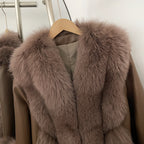 OFTBUY Women's Real Fox Fur Coat with Genuine Leather Sleeves Luxury Natural Fur Jacket Female New Warm Winter Clother Outerwear