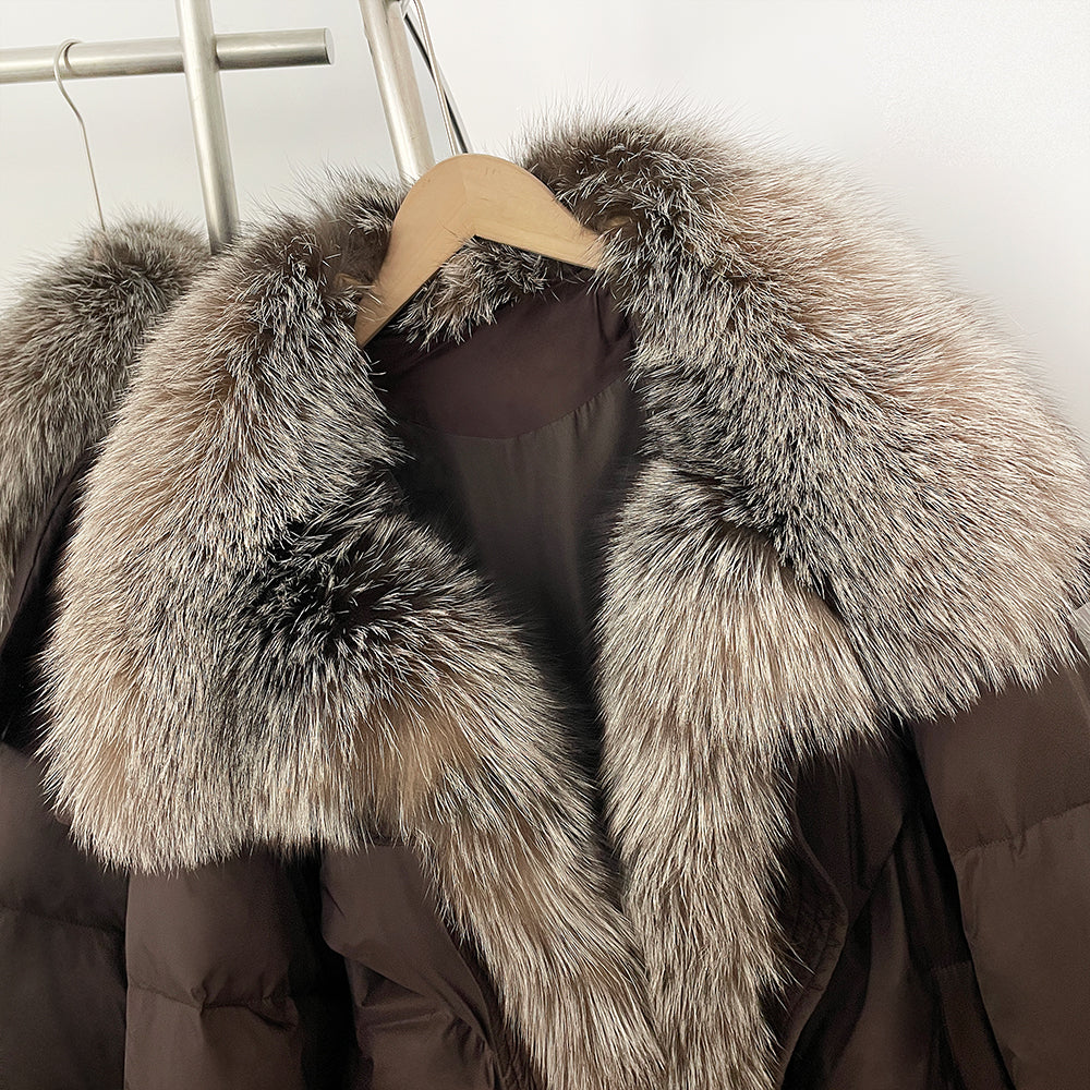 OFTBUY New Puffy Sleeve Warm Loose Puffer Jacket Winter Luxury Outerwear Women's Duck Down Jacket with Large Real Fox Fur Collar