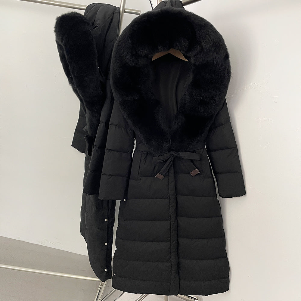 OFTBUY Hooded Winter White Duck Down Coat Large Real Fox Fur Collar X-Long Puffer Jacket Women Thick Female Parkas With Belt