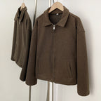 OFTBUY New Women's Brown Knit Zip Up Jacket Lapel Collar Casual Sweater Coat Female Loose Warm Autumn Winter Cardigan Outerwear