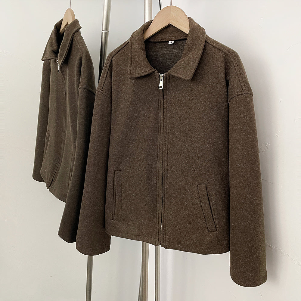 OFTBUY New Women's Brown Knit Zip Up Jacket Lapel Collar Casual Sweater Coat Female Loose Warm Autumn Winter Cardigan Outerwear