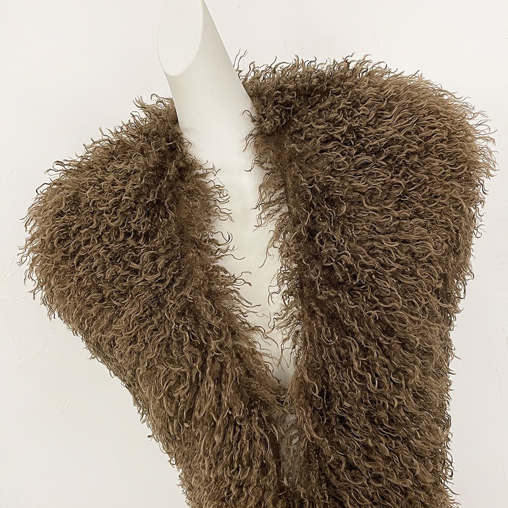 OFTBUY Women's Faux Mongolian Fur Vest Open Front Fluffy Faux Fur Waistcoat with Back Tie New Autumn Winter Outerwear Female