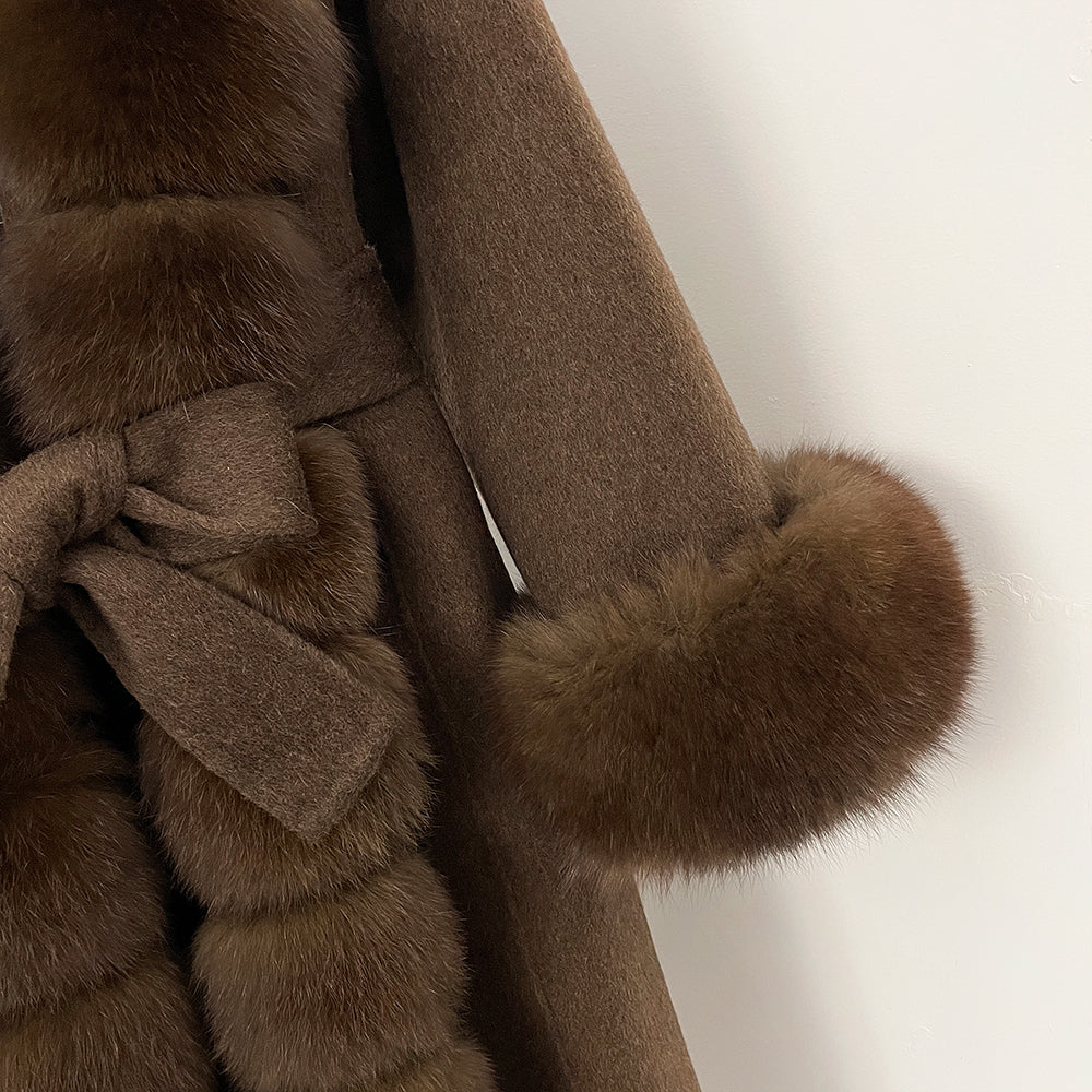 OFTBUY Long Big Fox Fur Pinnacle 100% Wool Coat Female New Autumn Winter Clothes Women Belt Natural Fur Collar Woolen Jacket