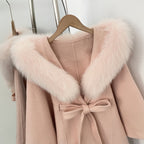 OFTBUY New Autumn Winter Wool Clothing Women Belt Hooded Real Fox Fur Cape Coat Female Fashion Warm Woolen Natural Fur Jacket