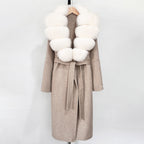 OFTBUY New Autumn Winter Top Clothes Female Long Big Real Fox Fur Collar Woolen Jacket Women Fashion Warm Cashmere Wool Coat
