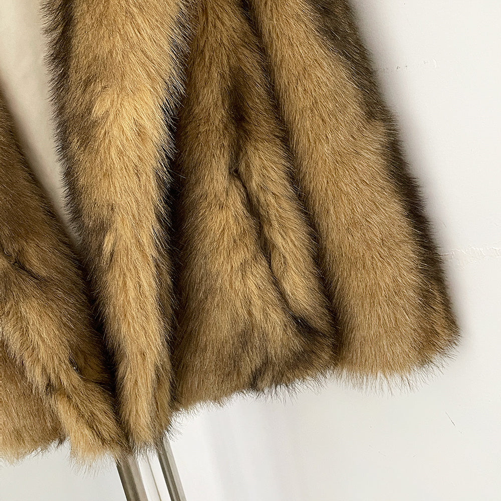 OFTBUY Chic Oversized Lapel Faux Fur Jacket - Premium Vegan Fur Winter Coat with Soft Texture
