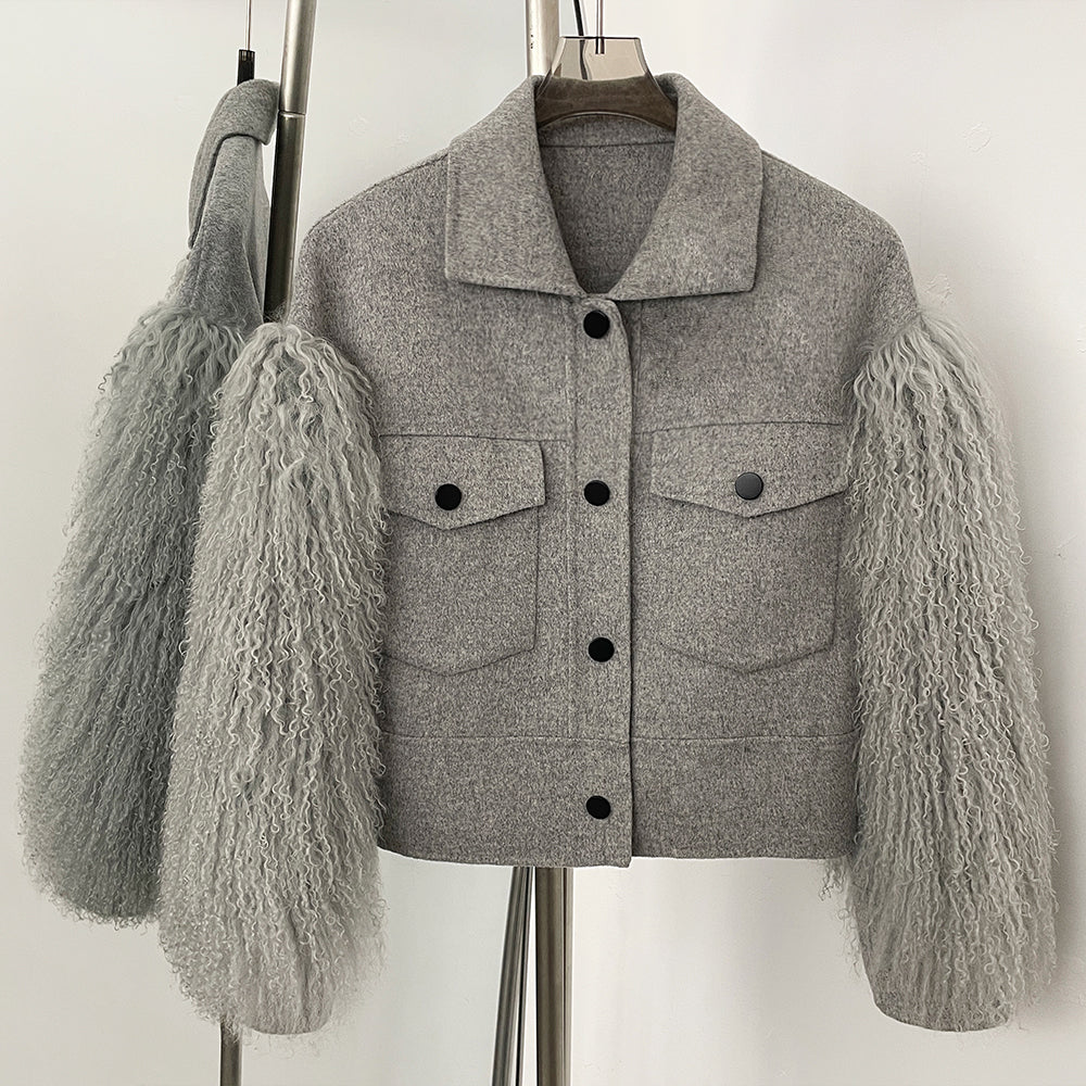OFTBUY Fashion Thick Warm Real Fur Cashmere Wool Coat Short Mongolia Sheep Fur Wool Jacket Women New Autumn Winter Clothes Lady