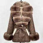 OFTBUY Large Natural Fox Fur Women Faux Leather Jacket Autumn Winter Fashion Ladies Warm Retor Faux Lamb Fur Coat Outwear