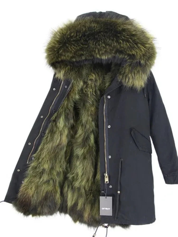 OFTBUY Real Fur Coat Winter Jacket Women Long Parka Waterproof Big Natural Raccoon Fur Collar Hood Thick Warm Real Fox Fur Liner coat