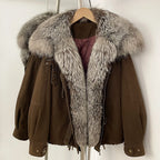 OFTBUY Loose Real Fox Fur Puffer Jacket Lady 100% Cotton Natural Fur Duck Down Coat Female New Winter Thick Warm Clothes Women