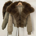 OFTBUY New Winter Real Fox Fur Hooded 90% White Duck Down Jacket Women Short Loose Puffer Coat Female Thicken Parkas