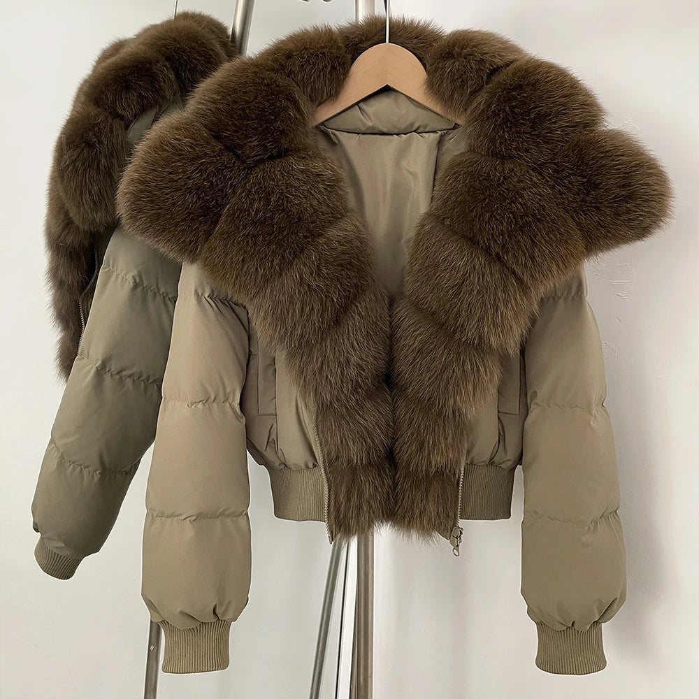 OFTBUY New Winter Real Fox Fur Hooded 90% White Duck Down Jacket Women Short Loose Puffer Coat Female Thicken Parkas