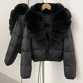 OFTBUY New Puffer Jacket Women with Large Natural Fox Fur Collar Short Fluffy Thick Parkas Female 90% White Duck Down Coat Lady