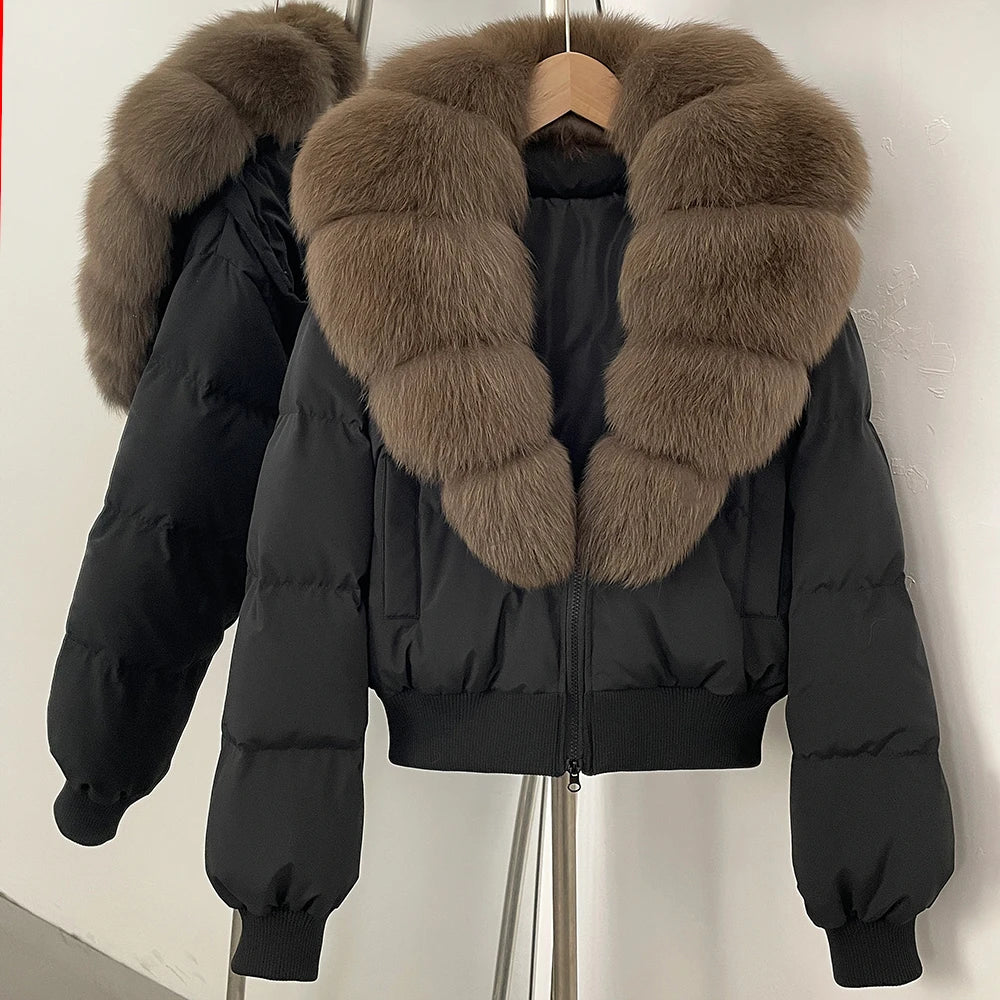 OFTBUY Knit Cuff Short Real Fox Fur Collar Duck Down Coat Female New Autumn Winter Clothes Women Genuine Fur Puffer Jacket