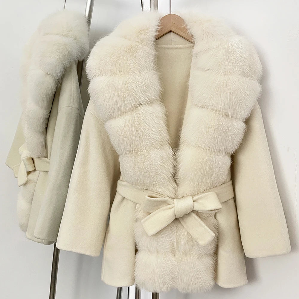 OFTBUY New Autumn Winter Top Clothes Women Luxury Natural Fox Fur Woolen Jacket Female Thick Warm Real Fur Cashmere Wool Coat