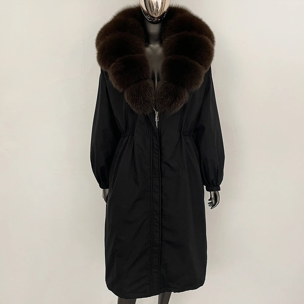 OFTBUY New Zipper Autumn Winter Clothes Women Natural Fox Fur Collar Goose Down Coat Long Warm Thickened Real Fur Puffer Jacket