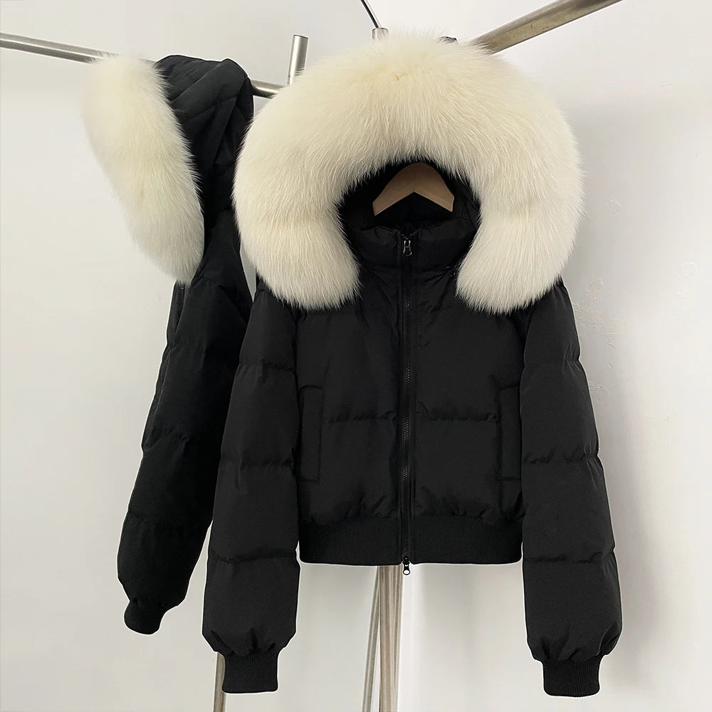 OFTBUY New Winter Short Hooded Top Down Clothes Women Fashion Natural Fox Fur Duck Down Coat Thickened Warm Puffer Jacket Female