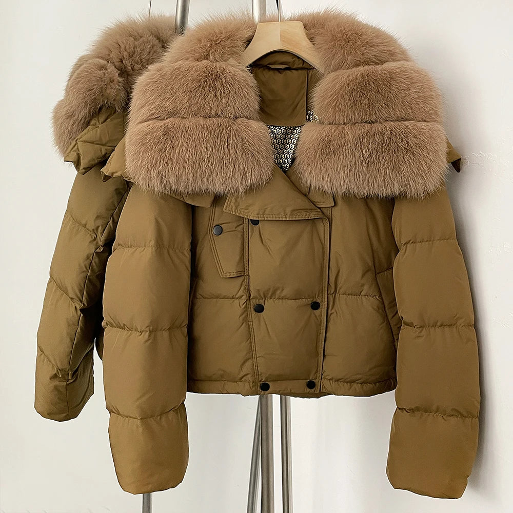OFTBUY New Short Winter Clothing Women Thickened Warm Fluffy Raccoon Fur Puffer Jacket Female Real Fox Fur Collar Down Coat