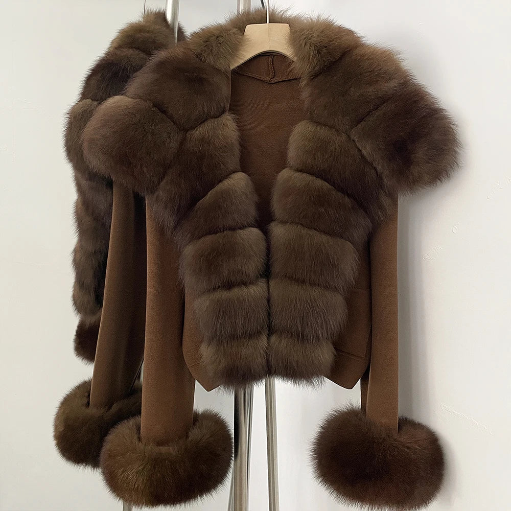 OFTBUY New Autumn Winter Knit Clothing Female Women's Short Cardigan with Big Real Fox Fur Collar Natural Fur Warm Sweater Lady