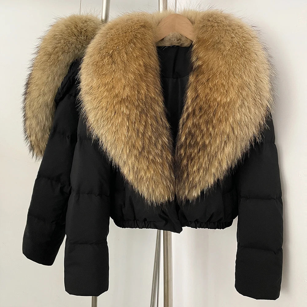 OFTBUY Big Natural Fox Fur Coat Women Autumn Winter Female Parkas 90% White Duck Down Jacket Feather Short Luxury Puffer Coat