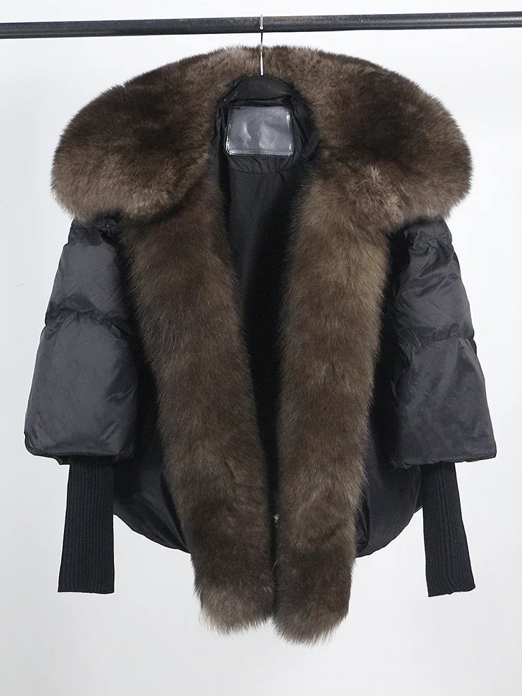 OFTUBY White Duck Down Jacket Winter Women Warm Loose Coat Natural Real Fox Fur Collar Thick Luxury Outerwear New Fashion