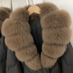 OFTBUY New Winter Real Fox Fur Short Puffer Jackets Women Natural Thick Warm 90% White Duck Down Cropped Loose Waterproof Coat