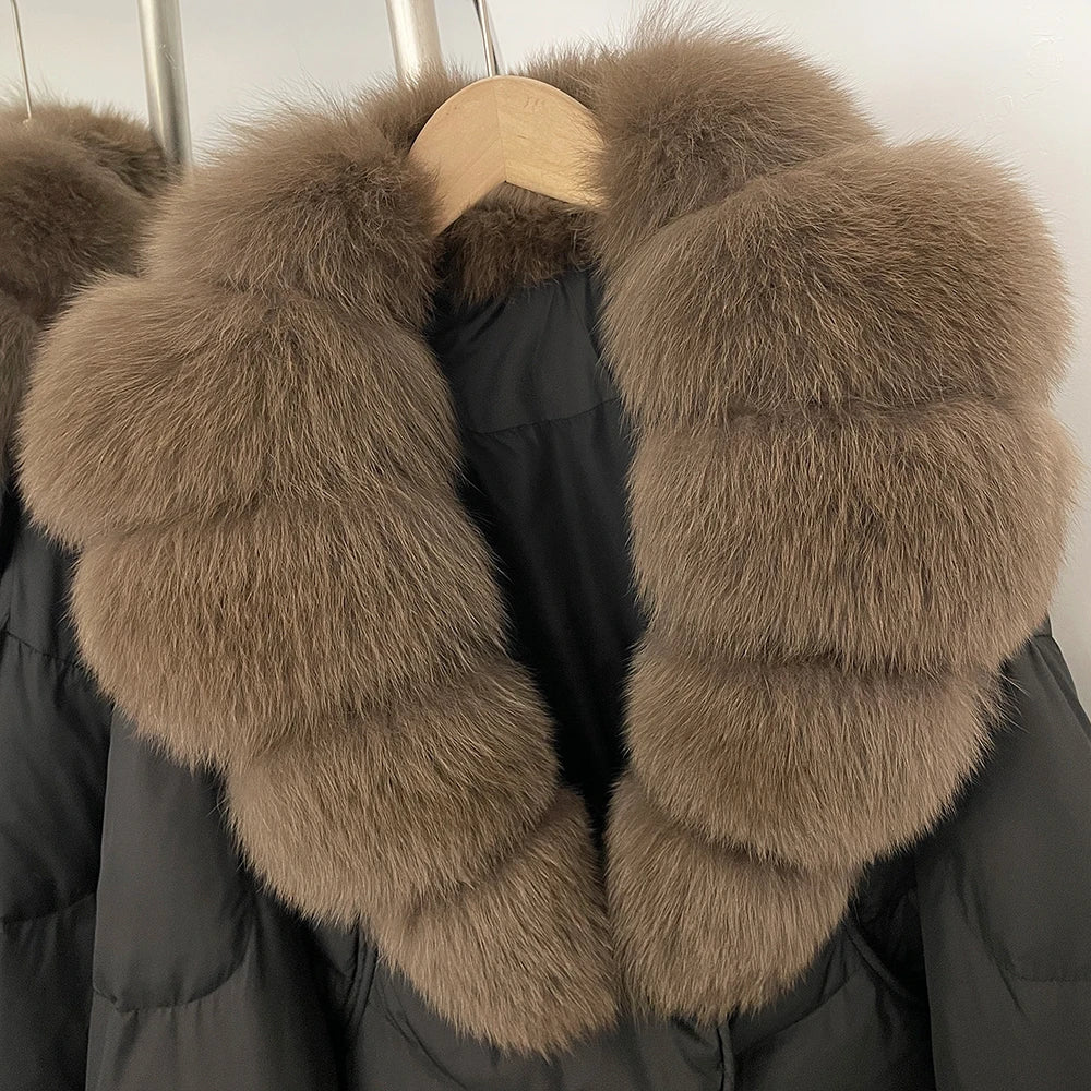 OFTBUY New Winter Real Fox Fur Short Puffer Jackets Women Natural Thick Warm 90% White Duck Down Cropped Loose Waterproof Coat