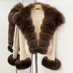 OFTBUY New Autumn Winter Knit Clothing Female Women's Short Cardigan with Big Real Fox Fur Collar Natural Fur Warm Sweater Lady