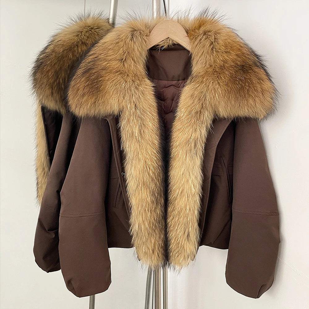 OFTBUY New Winter Warm Thickened Clothing Female Natural Fur Puffer Jacket Women's Dcuk Down Coat with Big Real Fox Fur Collar