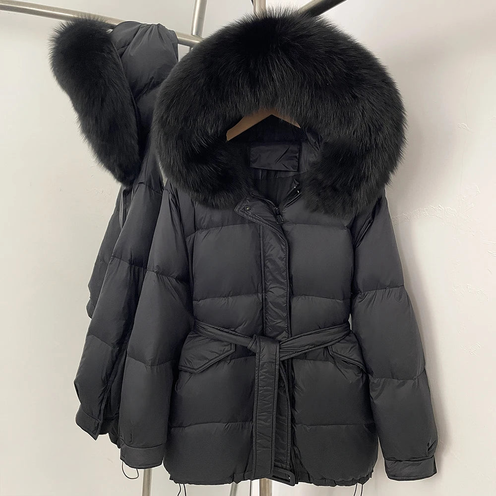 OFTBUY Hooded Real Fox Fur Down Coat Female New Autumn Winter Top Clothes Women Thickened Warm Natural Fur Fluffy Puffer Jacket