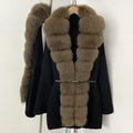 OFTBUY Metal Belt Knit Warm Winter Luxury Fashion Outerwear Sweater Cardigan New Women's Knit Coat with Full Real Fox Fur Front