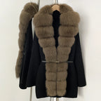 OFTBUY Metal Belt Knit Warm Winter Luxury Fashion Outerwear Sweater Cardigan New Women's Knit Coat with Full Real Fox Fur Front