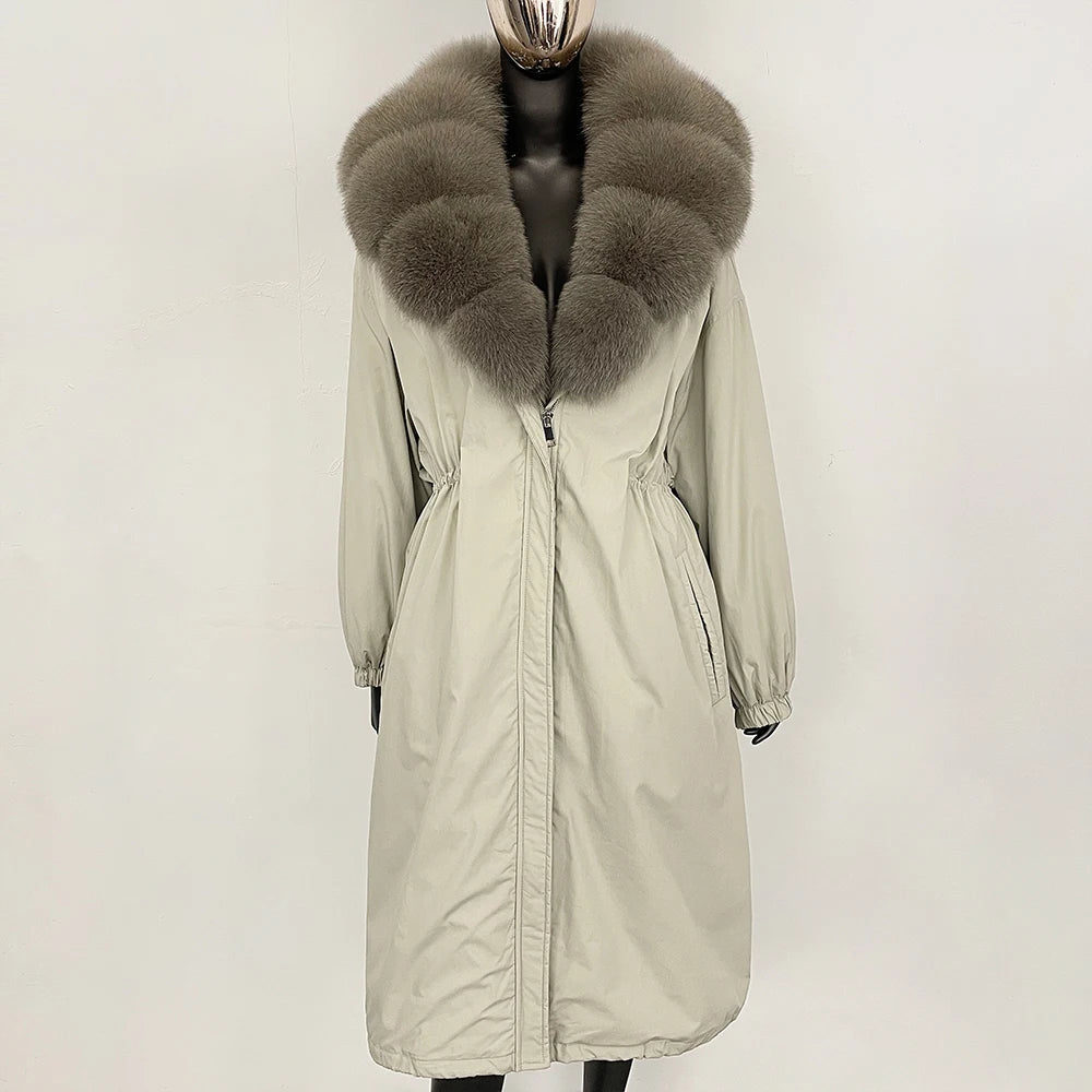 OFTBUY New Zipper Autumn Winter Clothes Women Natural Fox Fur Collar Goose Down Coat Long Warm Thickened Real Fur Puffer Jacket