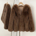 OFTBUY New Women's Real Fox Fur Coat V-Neck Textured Design Warm Winter Elegant Luxury Fashion Outerwear Natural Fur Jacket Lady