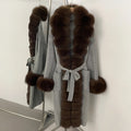 OFTBUY Trim Belted Warm Winter Coat Elegant Fashion Outerwear Female Long Sweater New Women's Knit Coat with Full Real Fox Fur