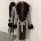 OFTBUY Trim Belted Warm Winter Coat Elegant Fashion Outerwear Female Long Sweater New Women's Knit Coat with Full Real Fox Fur