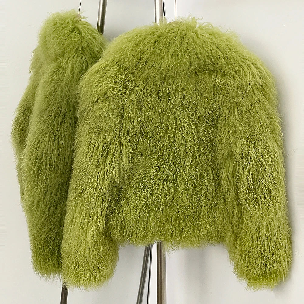 OFTBUY Elegant Fluffy Solid Thicken Warm Long Sleeves Coats Mongolian Fur Coats Fur lapel Jacket Women Winter Chic Oversize Lady