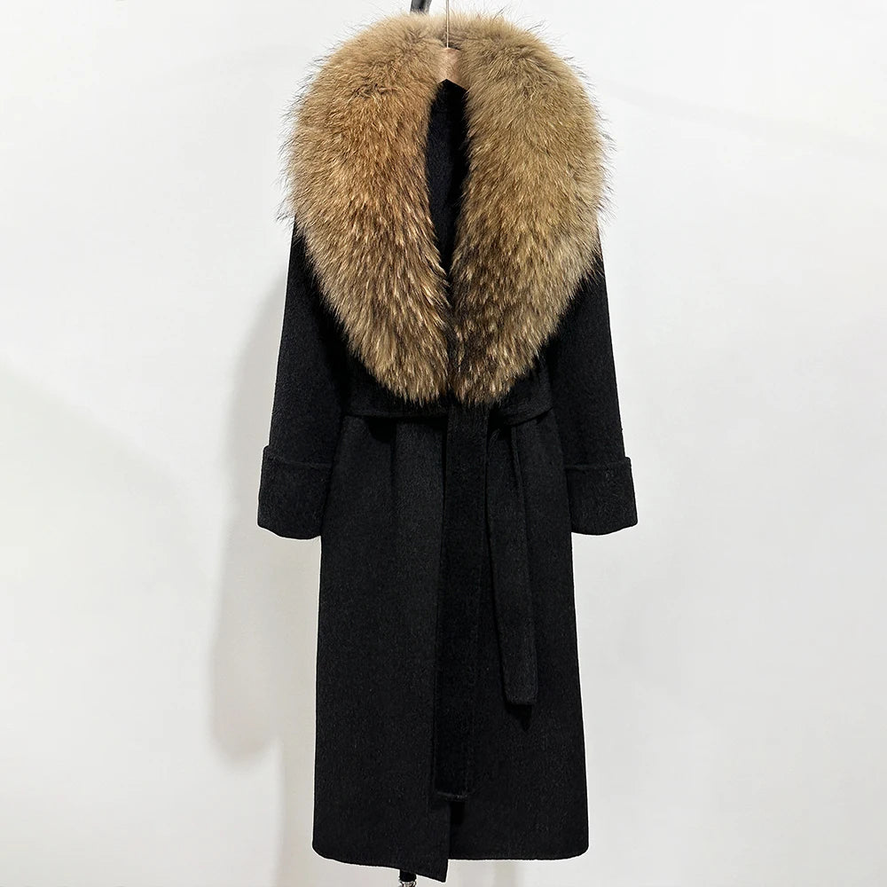 OFTBUY Long Belt 100% Wool Coat with Real Fox Fur Collar Warm Natural Fur Woolen Jacket Female New Autumn Winter Clothing Women