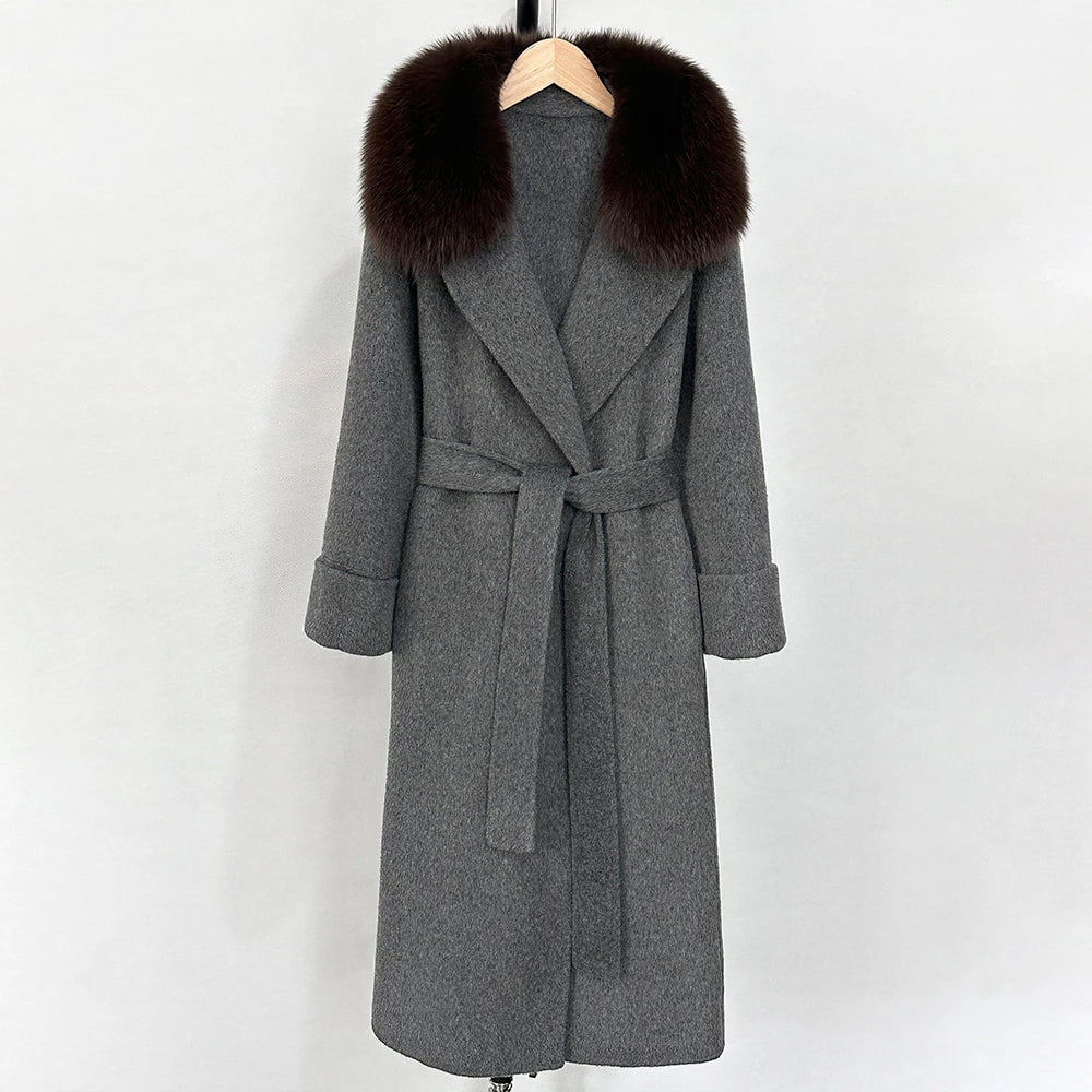 OFTBUY New Autumn Winter Long Clothing Women Natural Fur Woolen Jaket Female Fashion Warm Wool Coat with Real Fox Fur Collar