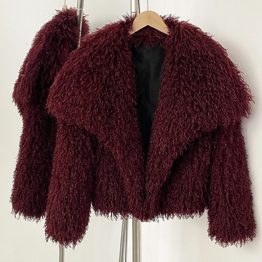 OFTBUY New Autumn Winter Clothes Women Fashion Big Collar Artificial Mongolia Sheep Fur Jacket Luxury Faux Fur Coat Fake Fur Overcoat