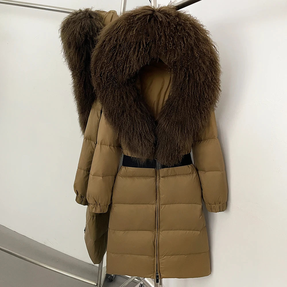OFTBUY Warm Long Puffer Jacket Female New Winter Clothes Women Fashion Luxury Duck Down Coat with Real Mongolia Sheep Fur Collar