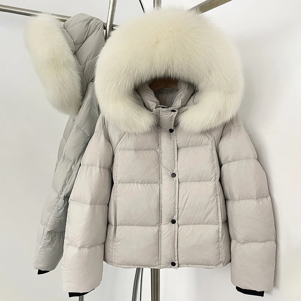 OFTBUY New Autumn Winter Top Clothing Women Tnickened Warm Fluffy Puffer Jacket Femlae Hooded Real Fox Fur Collar Down Caot