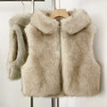 OFTBUY New Women's Faux Fur Hooded Sleeveless Vest Coat Zipper Soft Fluffy Warm Winter Fashion Outerwear Fake Fur Jacket Female