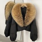 OFTBUY New Winter Real Fox Fur Short Puffer Jackets Women Natural Thick Warm 90% White Duck Down Cropped Loose Waterproof Coat