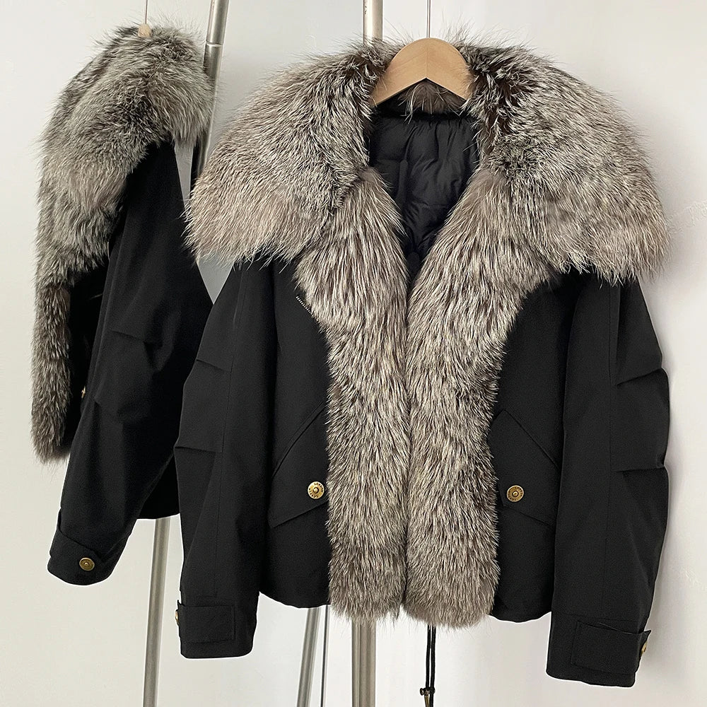 OFTBUY Warm Big Natural Fox Fur Collar Down Coat New Autumn Winter Clothing Women Waterproof Safai Real Fur Puffer Jacket Female