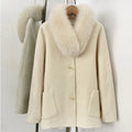 OFTBUY New Women's Wool Coat with Large Real Fox Fur Collar Loose Fit Back Detail Pockets Warm Winter Elegant Fashion Outerwear