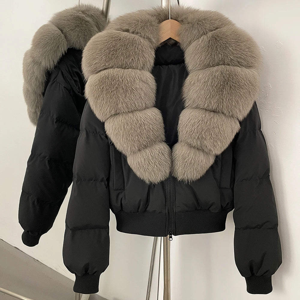 OFTBUY Knit Cuff Short Real Fox Fur Collar Duck Down Coat Female New Autumn Winter Clothes Women Genuine Fur Puffer Jacket